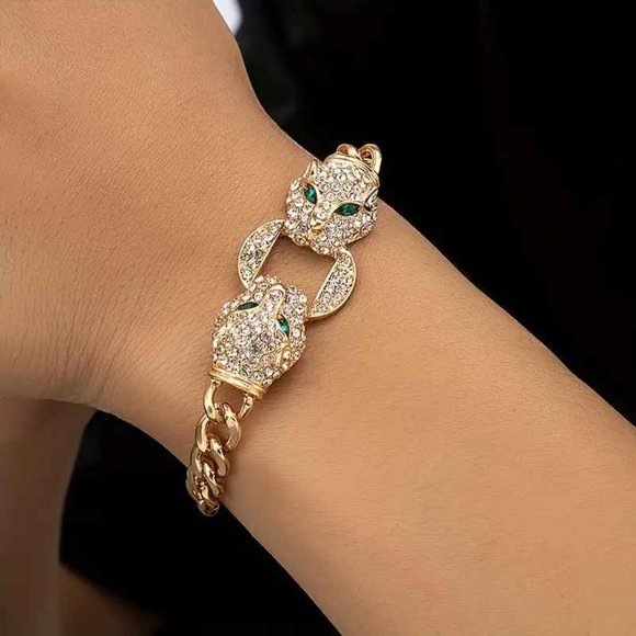 Leopard Sparkly Cuban Chain Bracelet - Gold Plated - Picture 2 of 3